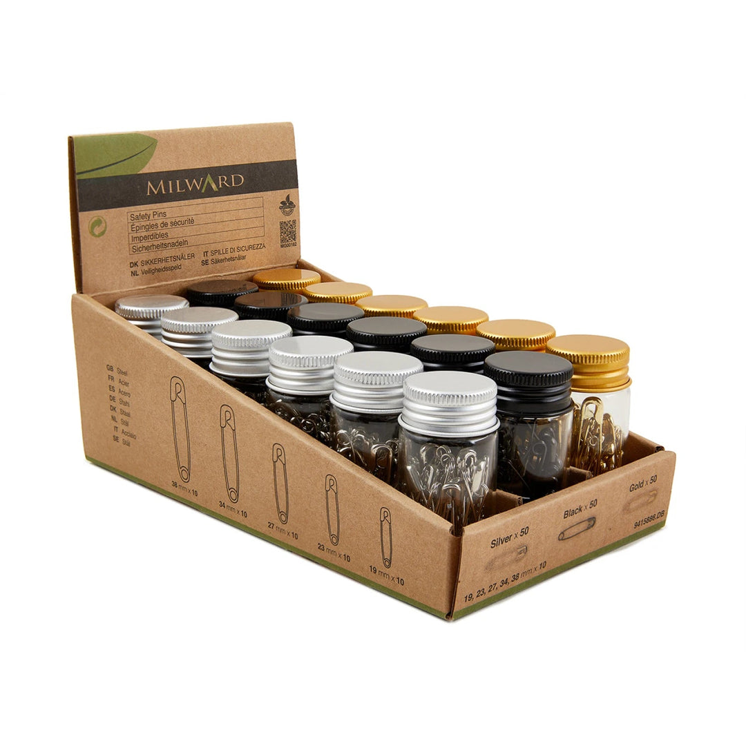 Carbon Steel Safety Pins In Glass Jar (9415886DB) - Maple Leaf Quilting Company Ltd.