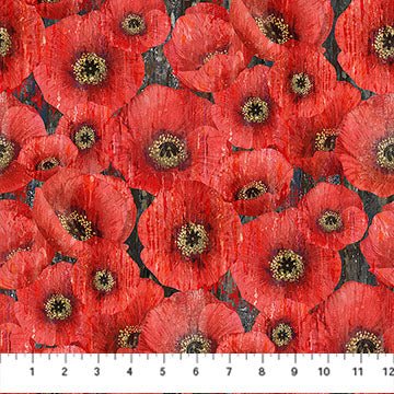 Charcoal Packed Poppy - Poppy Meadow | 43/44" (DP29088 - 97) - Sold in UNITS of ¼ metre - Maple Leaf Quilting Company Ltd.