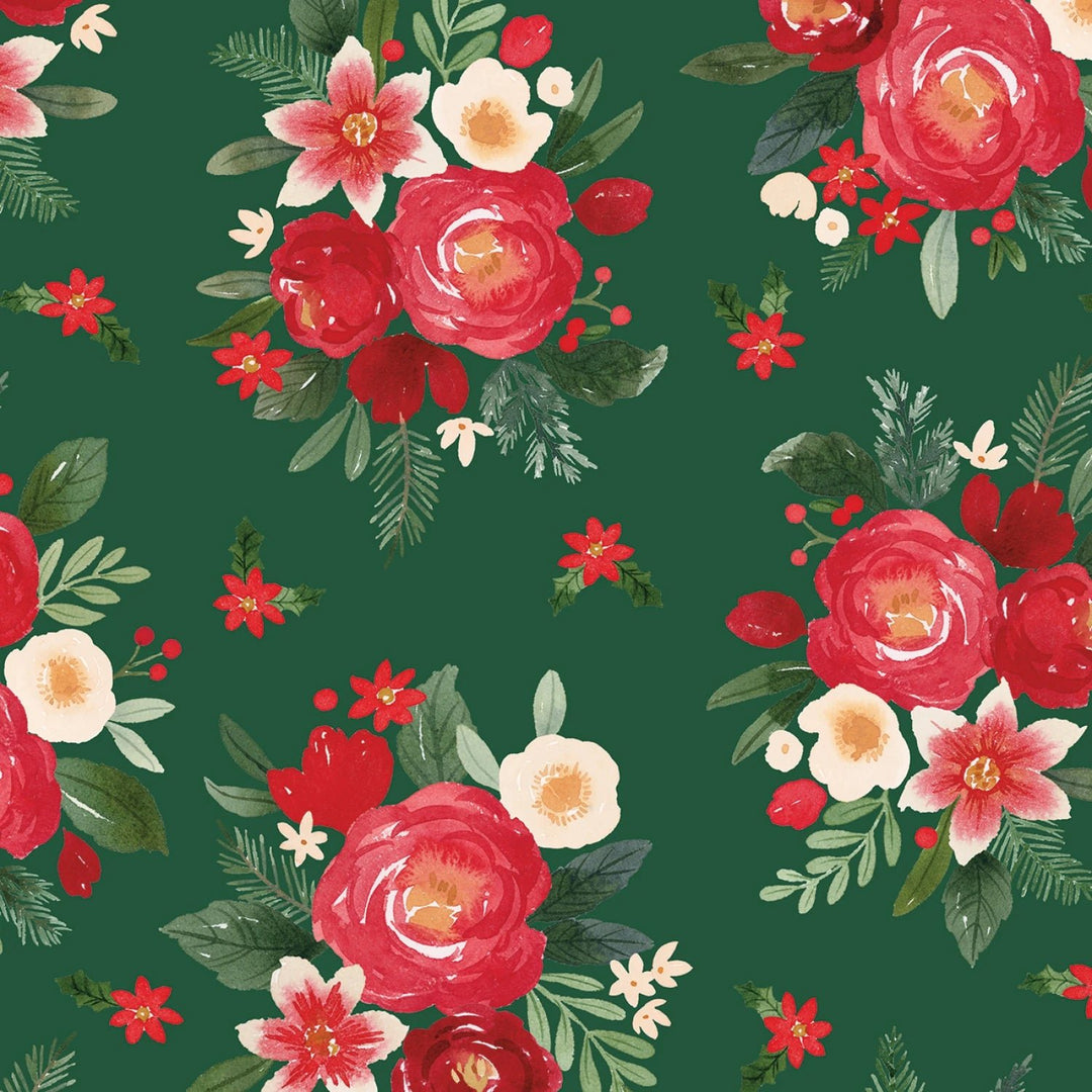 Charming Christmas - Floral Green | 108” Cotton (WB16358R - GREEN) - Sold in UNITS of 1/4 metre - Maple Leaf Quilting Company Ltd.