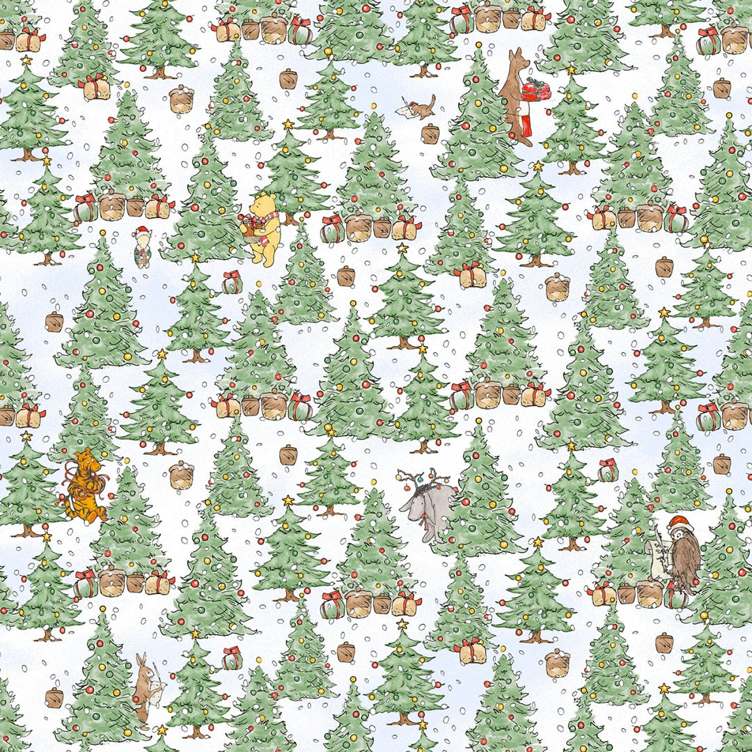 Christmas at Pooh Corner - Green/Snow Christmas Trees 12"| 44"/45" Cotton - Maple Leaf Quilting Company Ltd.