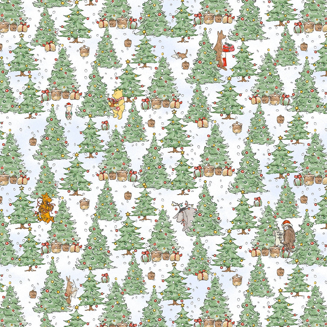 Christmas at Pooh Corner - Green/Snow Christmas Trees 14" | 58/60" Minky - Maple Leaf Quilting Company Ltd.