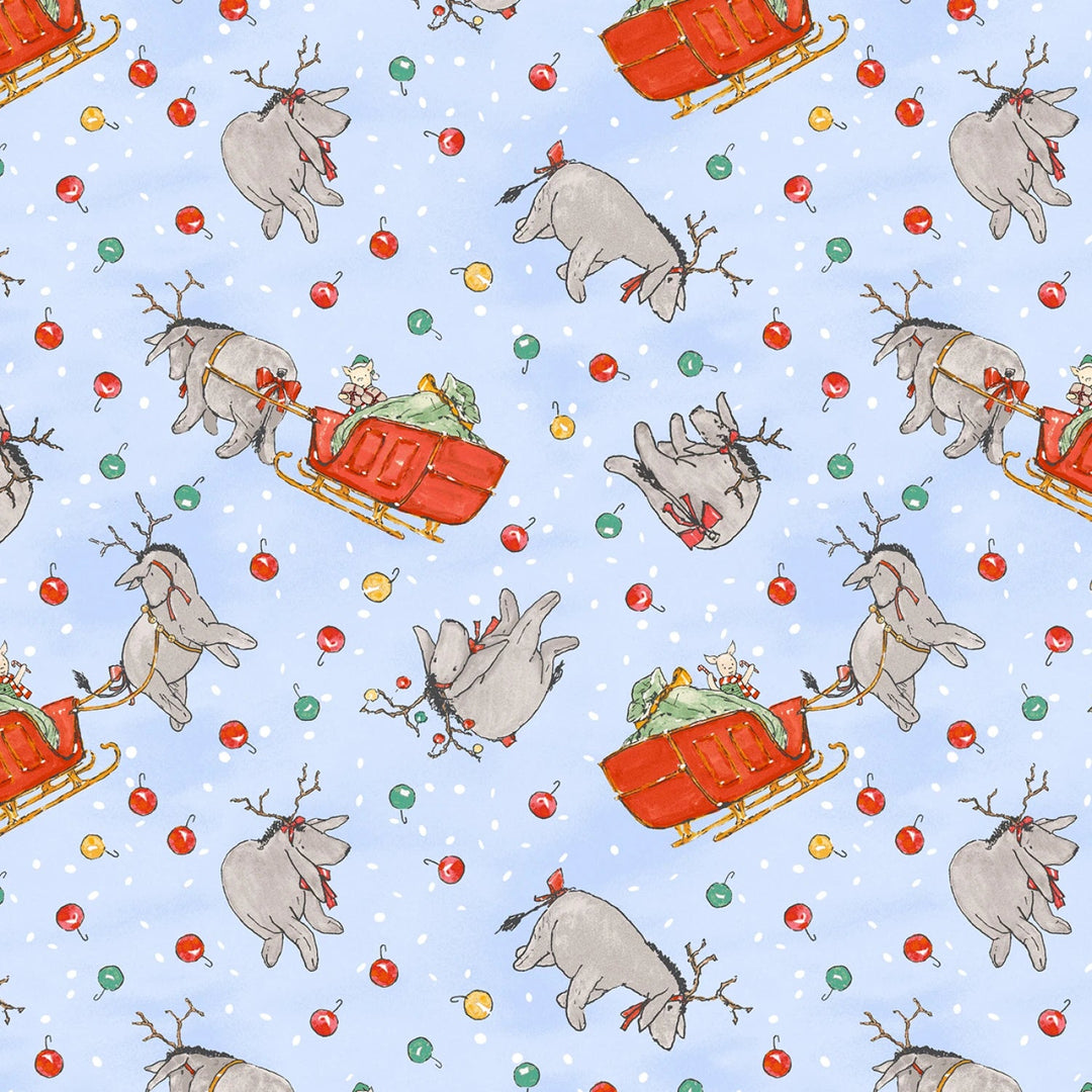 Christmas at Pooh Corner - Light Blue Reindonkeys 6" | 44"/45" Cotton - Maple Leaf Quilting Company Ltd.