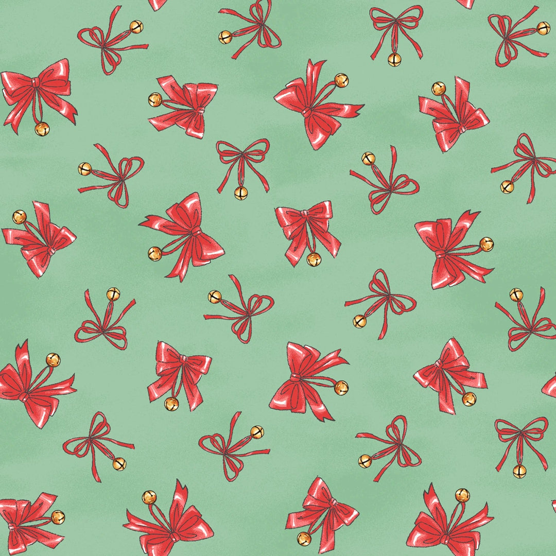 Christmas at Pooh Corner - Light Green Bows 6" | 44"/45" Cotton - Maple Leaf Quilting Company Ltd.