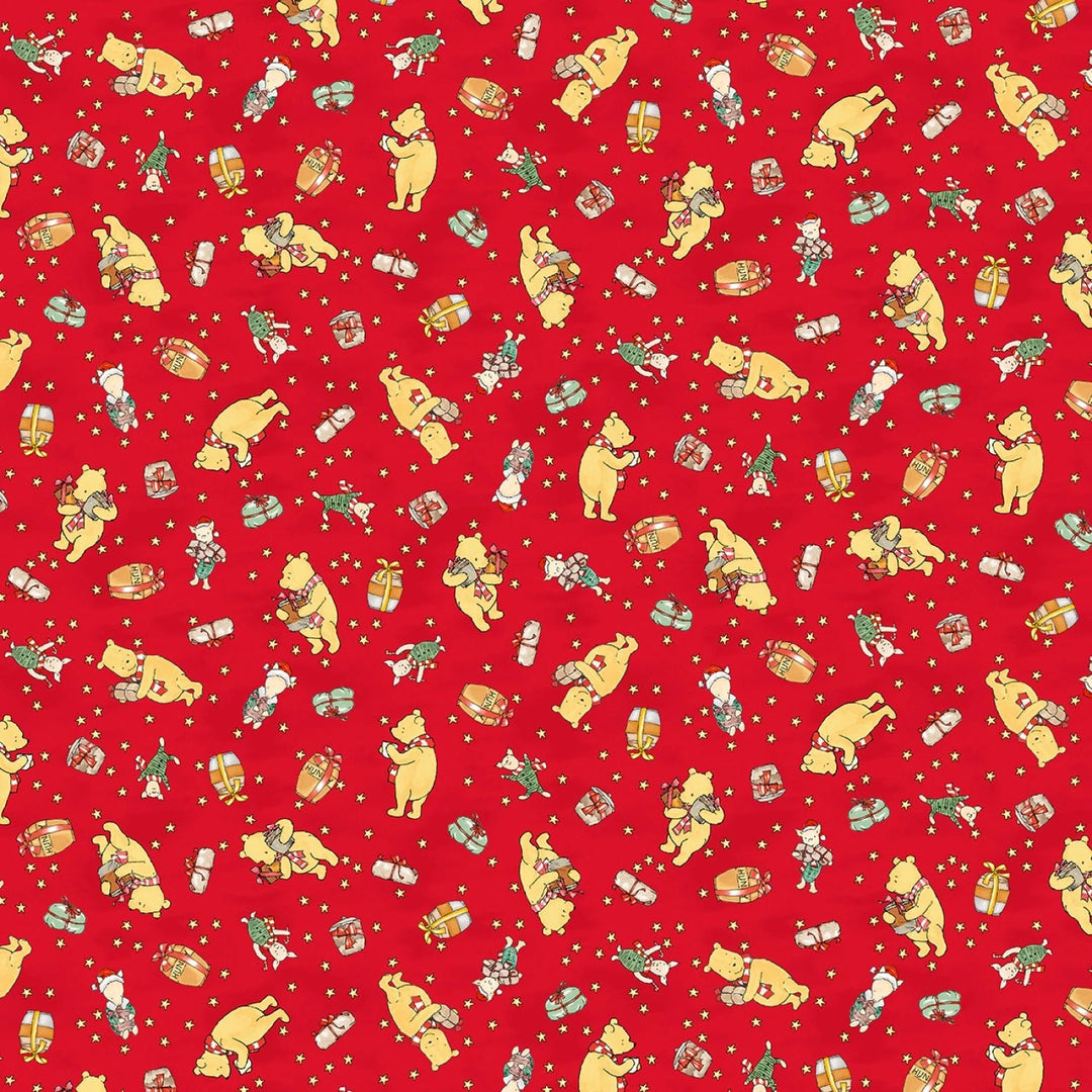 Christmas at Pooh Corner - Red Bears and Bundles 10" | 44"/45" Cotton - Maple Leaf Quilting Company Ltd.
