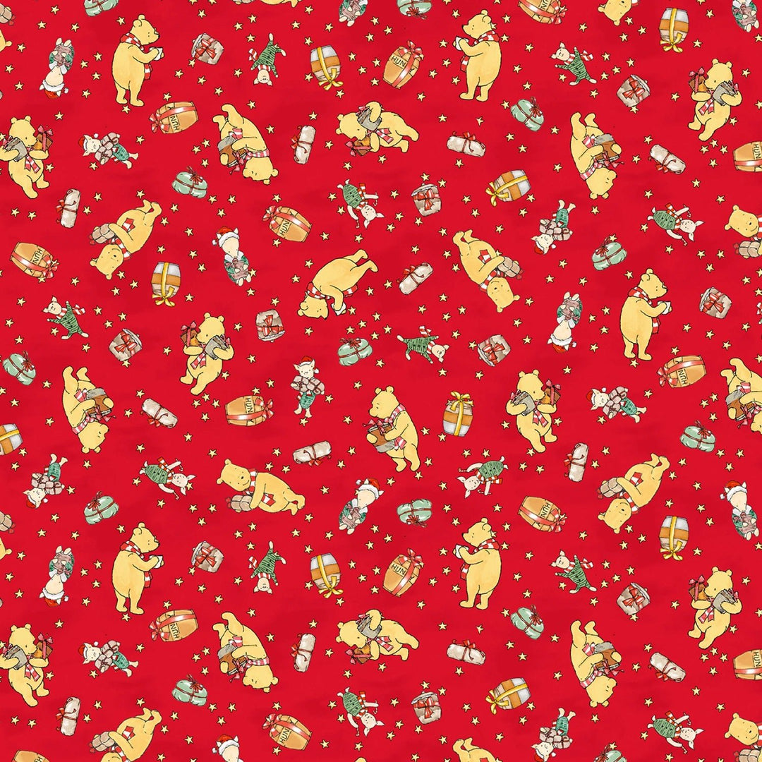 Christmas at Pooh Corner - Red Bears and Bundles 12" | 58/60" Minky - Maple Leaf Quilting Company Ltd.