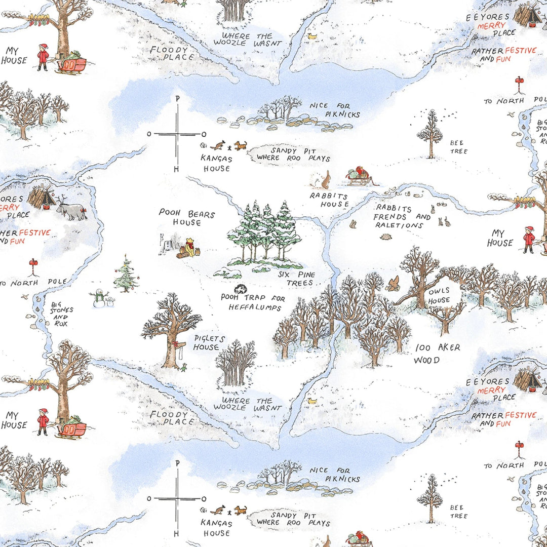 Christmas at Pooh Corner - Snow Frosted Acre Wood 12" | 44"/45" Cotton - Maple Leaf Quilting Company Ltd.