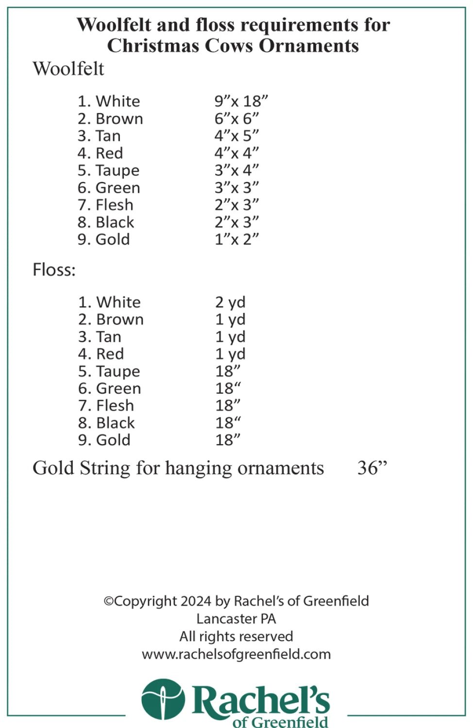 Christmas Cows Ornament Kit (RK0724) - Maple Leaf Quilting Company Ltd.