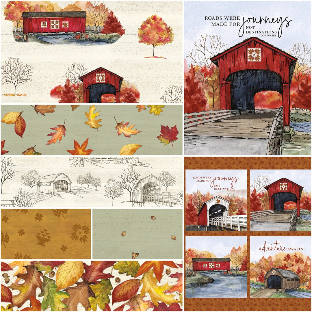 Covered Bridges in Fall by Tara Reed Collection - Cream | 1 Yard Bundle 8 pcs (1YD - 16210C - 8) - Maple Leaf Quilting Company Ltd.