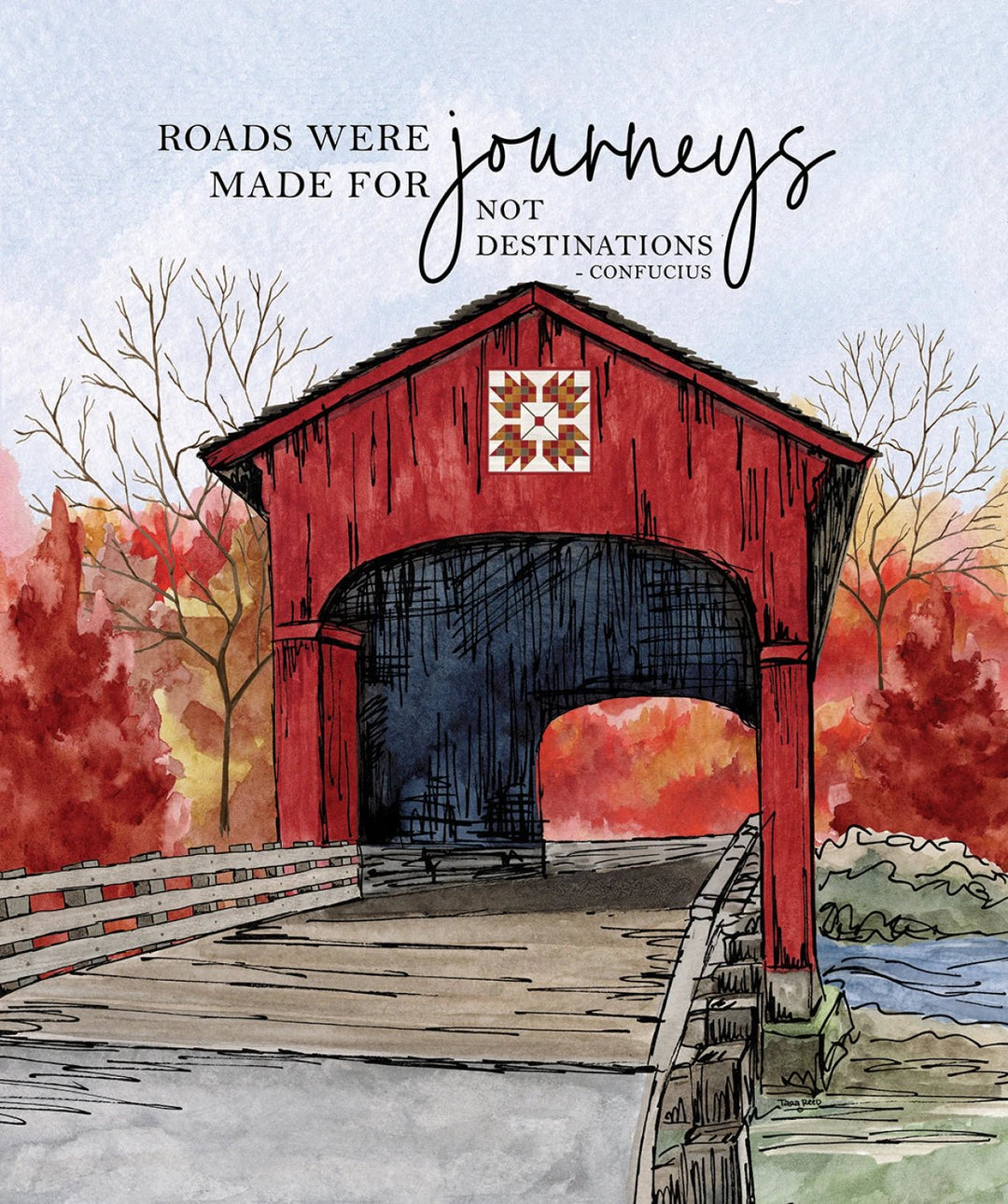 Covered Bridges in Fall by Tara Reed Collection - Journeys Panel 35.5in x 43in (PD16216R - PANEL) - Maple Leaf Quilting Company Ltd.