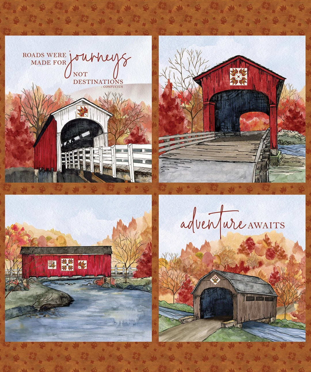 Covered Bridges in Fall by Tara Reed Collection - Pillow Panel 35.5in x 43in (PD16217R - PANEL) - Maple Leaf Quilting Company Ltd.