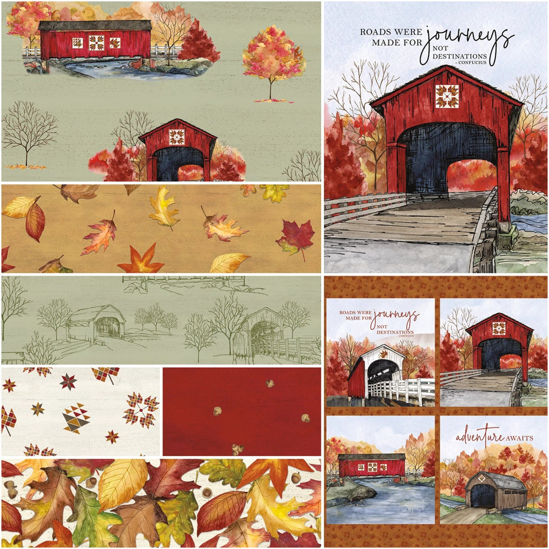 Covered Bridges in Fall by Tara Reed Collection - Sage | 1 Yard Bundle 8 pcs (1YD - 16210S - 8) - Maple Leaf Quilting Company Ltd.