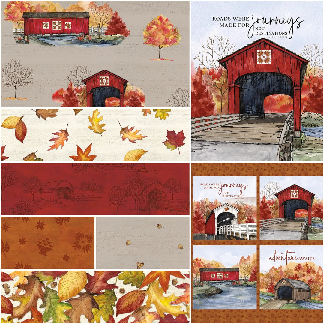 Covered Bridges in Fall by Tara Reed Collection - Tan | 1 Yard Bundle 8 pcs (1YD - 16210T - 8) - Maple Leaf Quilting Company Ltd.