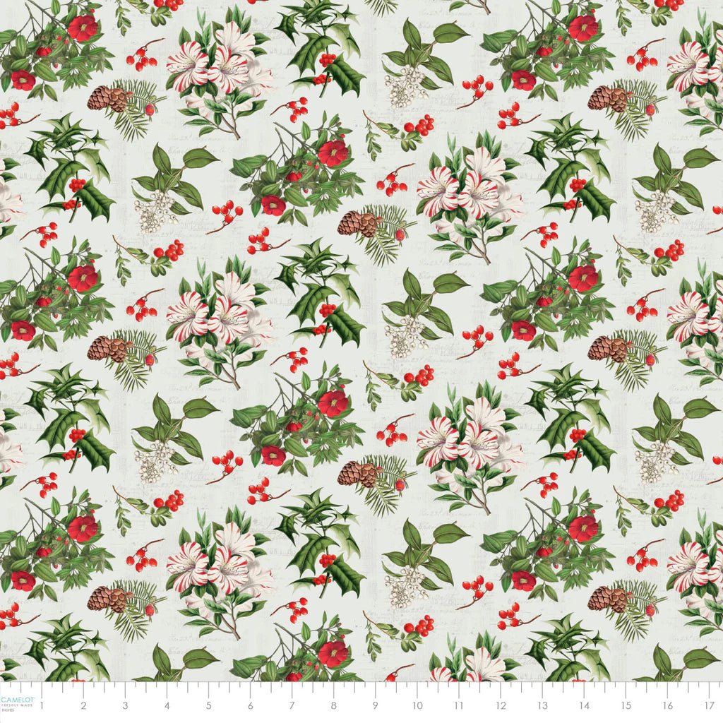 Cream - Holiday Florals 44" Wide Cotton (66250504-01) 🇨🇦 - Maple Leaf Quilting Company Ltd.