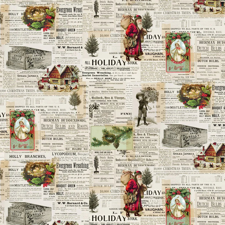 Cream - Holiday Newspaper Clippings 44" Wide Cotton (66250501-01) 🇨🇦 - Maple Leaf Quilting Company Ltd.