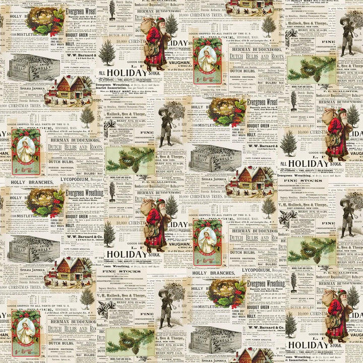 Cream - Holiday Newspaper Clippings 44" Wide Cotton (66250501-01) 🇨🇦 - Maple Leaf Quilting Company Ltd.