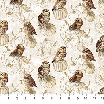Cream Multi Owls - Night Owl | 43/44" Cotton (DP28850 - 11) - Sold in UNITS of ¼ metre - Maple Leaf Quilting Company Ltd.