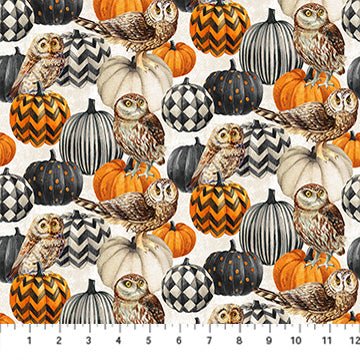 Cream Owl & Pumpkins - Night Owl | 43/44" Cotton (DP28847 - 11) - Sold in UNITS of ¼ metre - Maple Leaf Quilting Company Ltd.