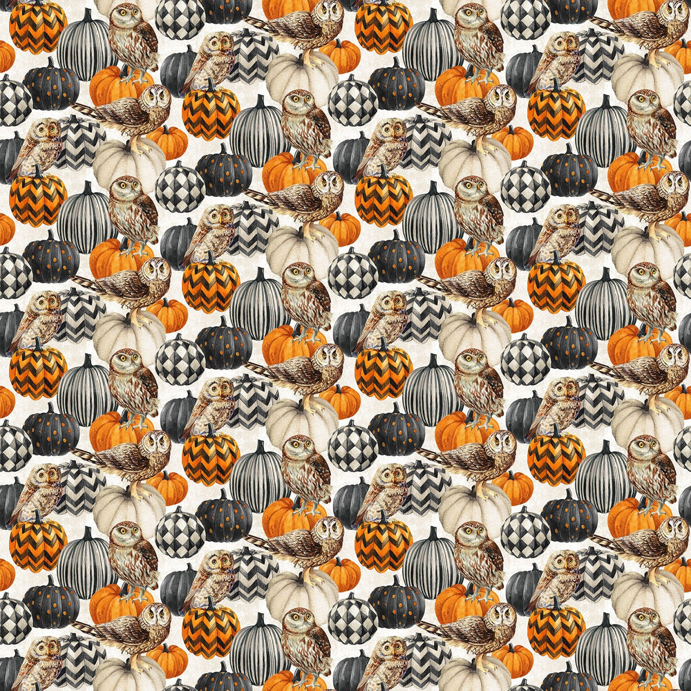Cream Owl & Pumpkins - Night Owl | 43/44" Cotton (DP28847 - 11) - Sold in UNITS of ¼ metre - Maple Leaf Quilting Company Ltd.
