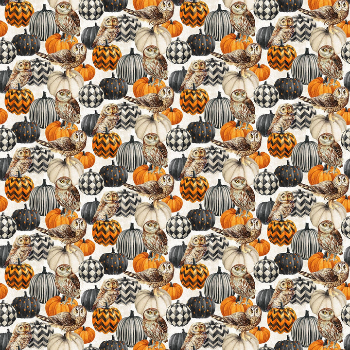 Cream Owl &amp; Pumpkins - Night Owl | 43/44" Cotton (DP28847 - 11) - Sold in UNITS of ¼ metre - Maple Leaf Quilting Company Ltd.