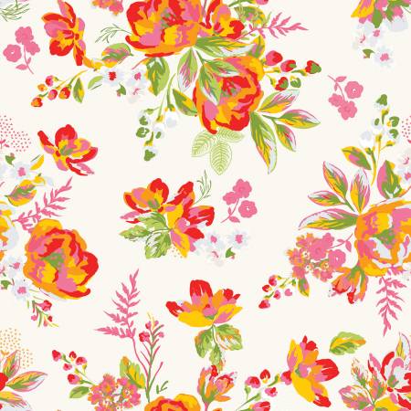 Cream Picnic Florals 108" Cotton (WB14619R - CREAM) - Maple Leaf Quilting Company Ltd.