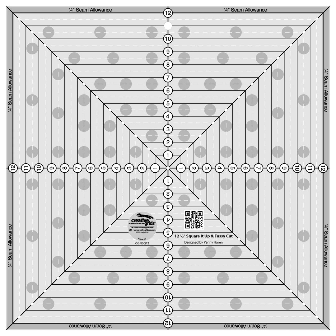 Creative Grids Quilt Ruler 12.5" - Square It Up or Fussy Cut Square (CGRSQ12) - Maple Leaf Quilting Company Ltd.