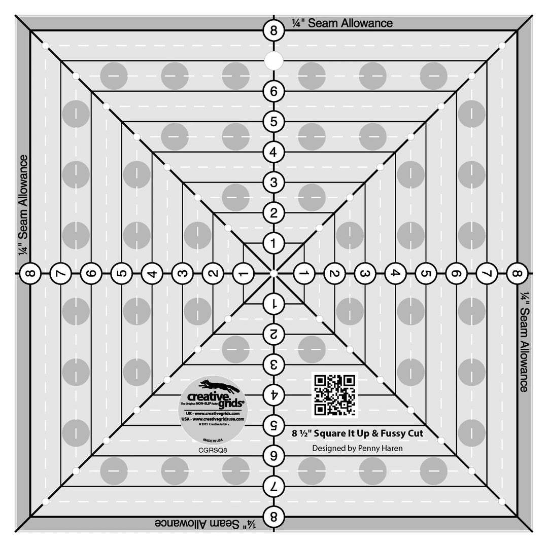 Creative Grids Quilt Ruler 8.5" - Square It Up or Fussy Cut Square (CGRSQ8) - Maple Leaf Quilting Company Ltd.