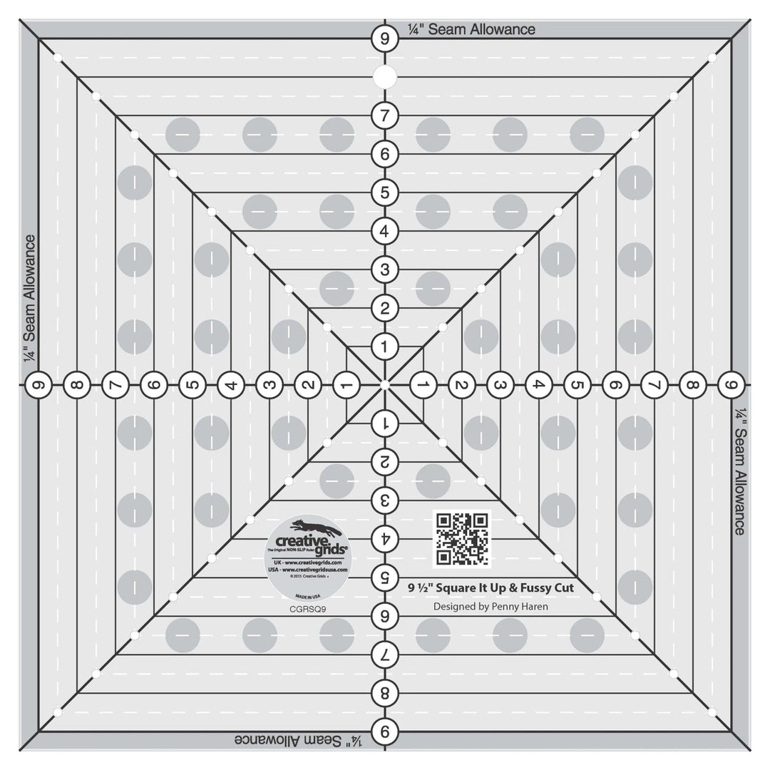 Creative Grids Quilt Ruler 9.5" - Square It Up or Fussy Cut Square (CGRSQ9) - Maple Leaf Quilting Company Ltd.