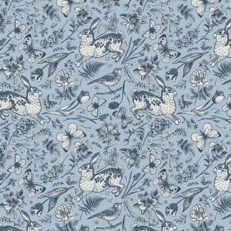 Dark Blue On Light Blue Garden Toss 118" Cotton (183 - 25351) – Sold in UNITS of ¼ metre - Maple Leaf Quilting Company Ltd.