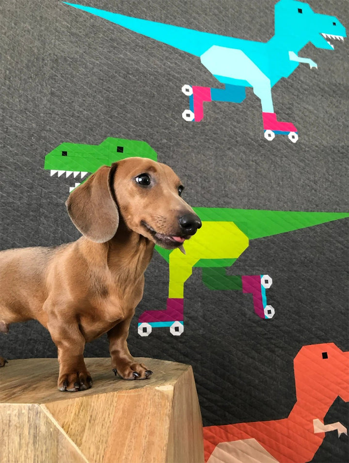 Dinorama - T - Rex on Roller Skates Quilt Pattern (AEDR0525) - Maple Leaf Quilting Company Ltd.