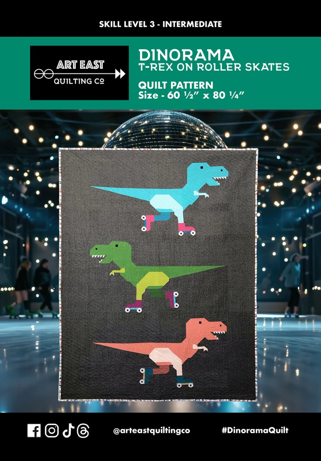 Dinorama - T - Rex on Roller Skates Quilt Pattern (AEDR0525) - Maple Leaf Quilting Company Ltd.