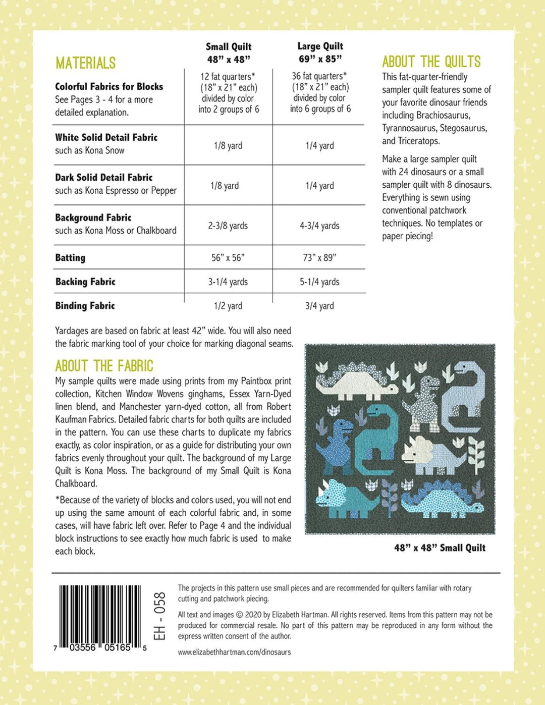 Dinosaurs (EH058) - Maple Leaf Quilting Company Ltd.