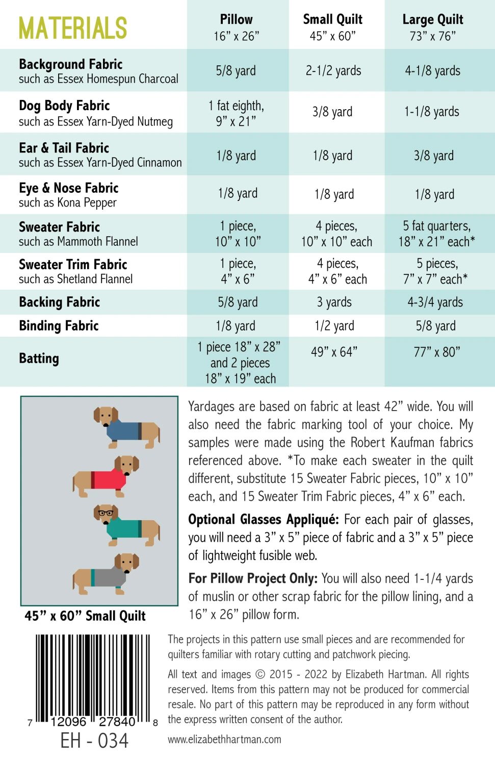 Dogs in Sweaters (EH034) - Maple Leaf Quilting Company Ltd.