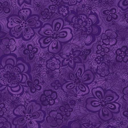 Eggplant Tonal Floral 108" Cotton (BQ3500 - 55) – Sold in UNITS of ¼ metre - Maple Leaf Quilting Company Ltd.