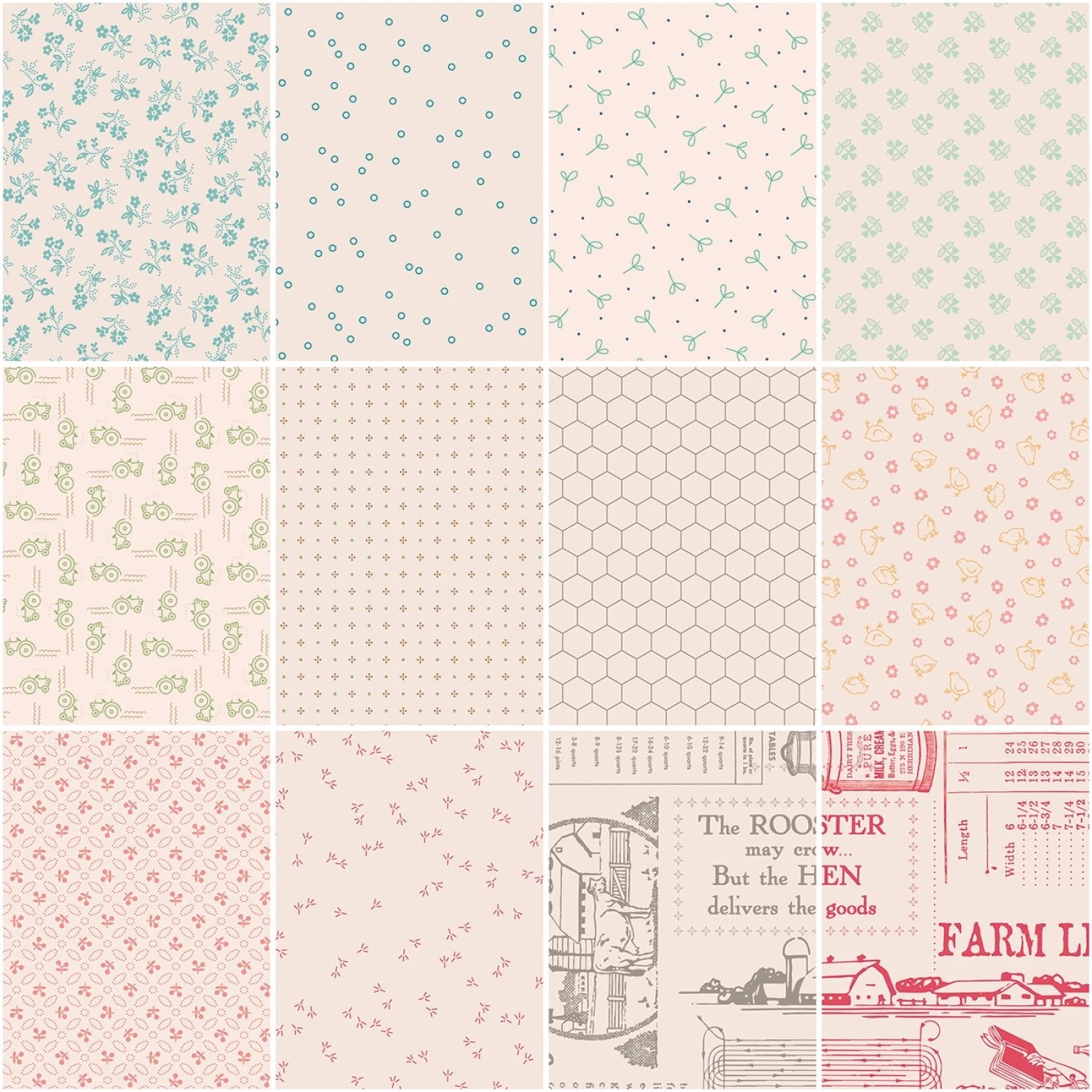 Farmer's Daughter Backgrounds by Lori Holt | 1 Yard Bundle - 12pcs (1YD - 17160B - 12) - Maple Leaf Quilting Company Ltd.