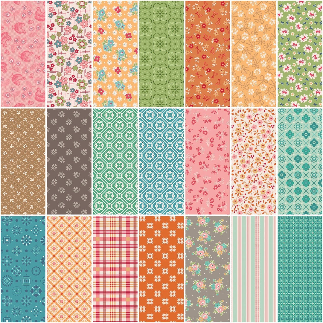 Farmer's Daughter Coral by Lori Holt | 1 Yard Bundle - 21 pcs (1YD - 17160C - 21) - Maple Leaf Quilting Company Ltd.