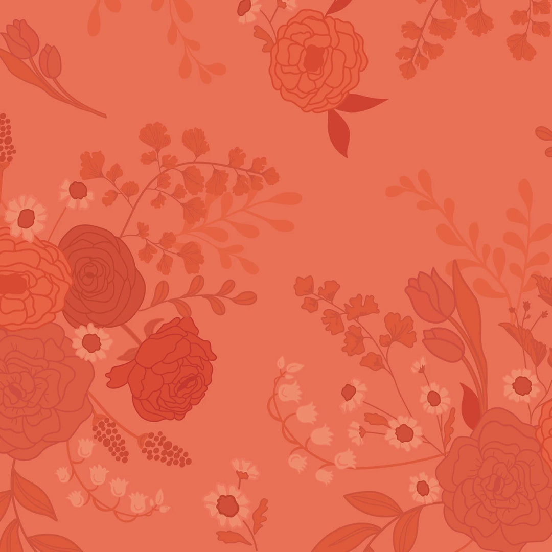 First Blooms by Heather Peterson Collection - Tonal Floral Coral | 108” Cotton (WB16331R - CORAL) - Sold in UNITS of 1/4 metre - Maple Leaf Quilting Company Ltd.