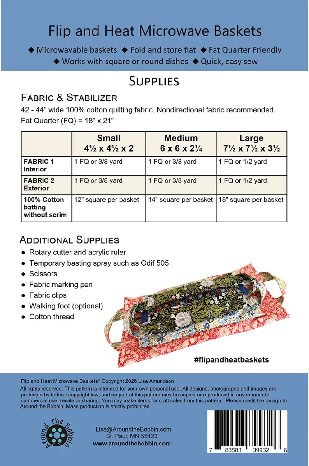 Flip & Heat Microwave Baskets Pattern (ATB-262) - Maple Leaf Quilting Company Ltd.