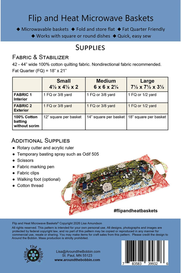 Flip &amp; Heat Microwave Baskets Pattern (ATB-262) - Maple Leaf Quilting Company Ltd.