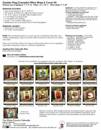 Garden Flag (Canada) Pillow Wrap & Cover Kit - Maple Leaf Quilting Company Ltd.
