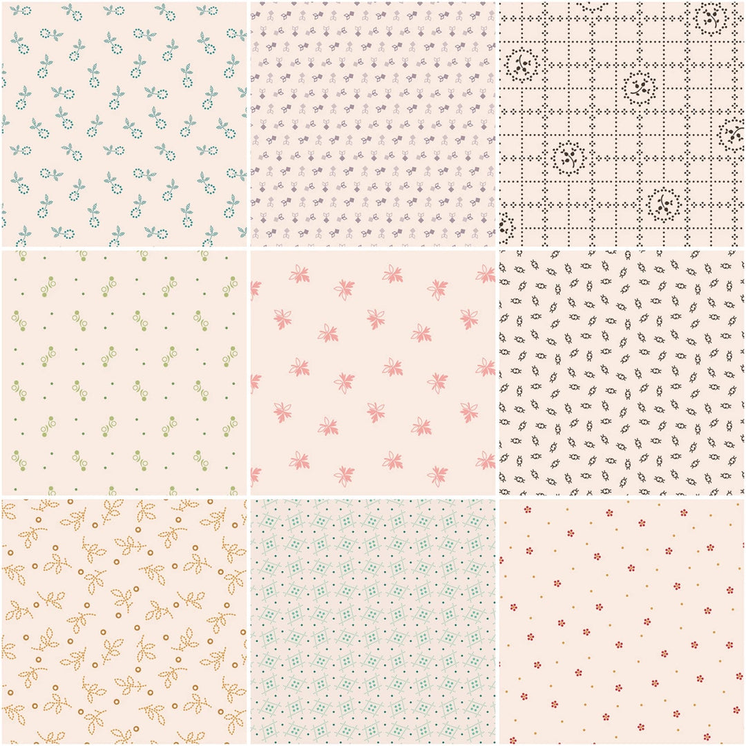 Gentler Times by Lori Holt Collection - Backgrounds | 1 Yard Bundle Black - 9 pcs (1YD - 16470BAC - 9) - Maple Leaf Quilting Company Ltd.