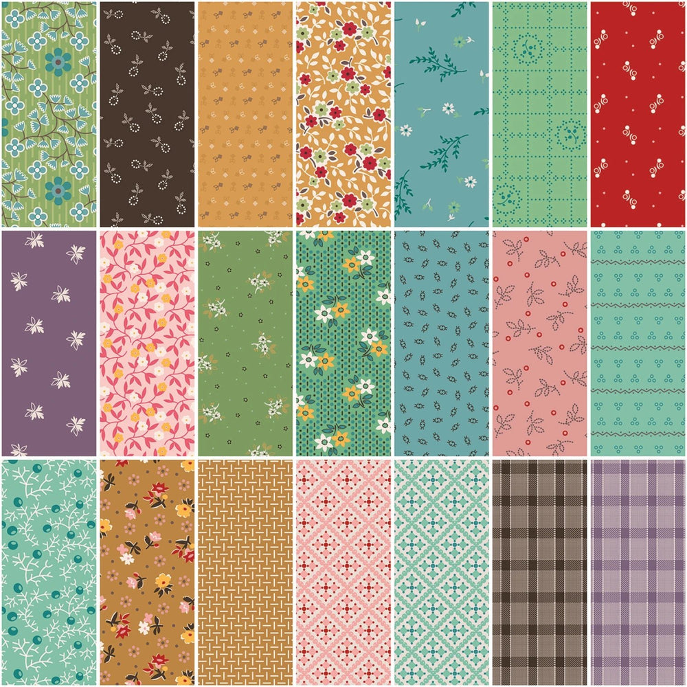 Gentler Times by Lori Holt Collection - Basil | 1 Yard Bundle Black - 21 pcs (1YD - 16470BAS - 21) - Maple Leaf Quilting Company Ltd.