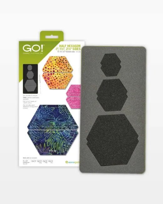 GO! Half Hexagon - 1", 1 1/2", 2 1/2" (3/4", 1 1/4", 2 1/4" finished) Sides Die (55165) - Maple Leaf Quilting Company Ltd.
