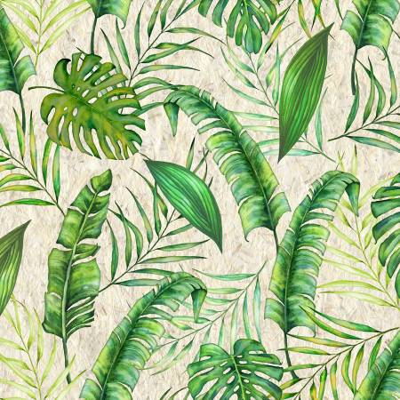 Grasscloth Tropical Leaves 108" Cotton (53910W - 1) – Sold in UNITS of ¼ metre - Maple Leaf Quilting Company Ltd.