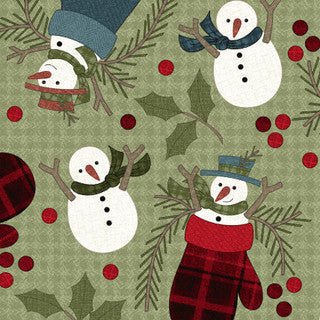 Green Snowman Flannel - 44" Wide (F10892 - G) - Maple Leaf Quilting Company Ltd.