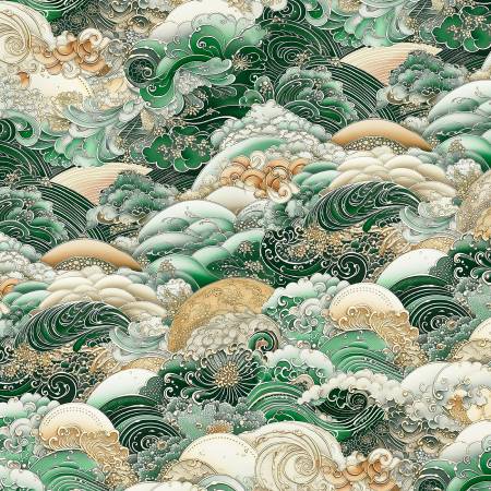 Green Waves in Motion 108" Cotton (NAMW05657 - G) – Sold in UNITS of ¼ metre - Maple Leaf Quilting Company Ltd.