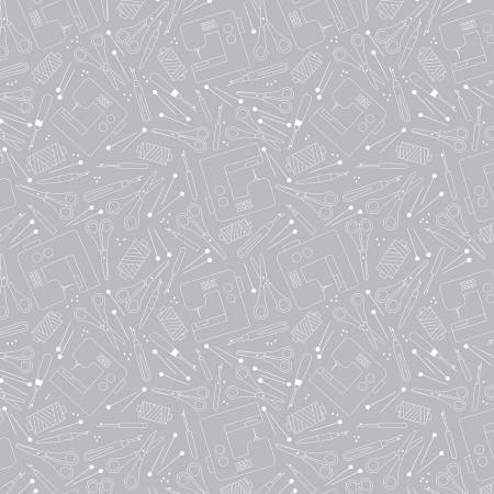 Grey Happy Quilting 108" Cotton (16435WB - 08) - Sold in UNITS of 1/4 metre - Maple Leaf Quilting Company Ltd.