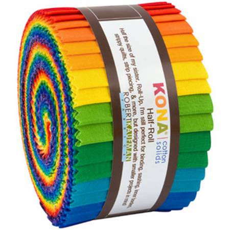 Half - Roll - 2.5in Strips Kona Cotton - Bright Rainbow Palette (24pcs) - Maple Leaf Quilting Company Ltd.