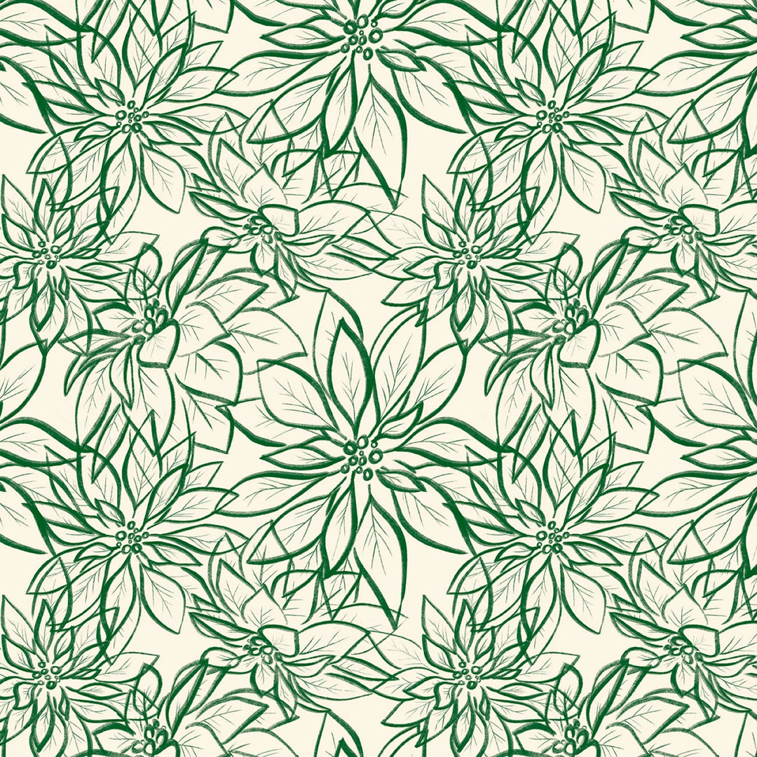 Hand - Drawn Poinsettias - Cream/Green | 108” Cotton (POIW5886 - EG) - Sold in UNITS of 1/4 metre - Maple Leaf Quilting Company Ltd.