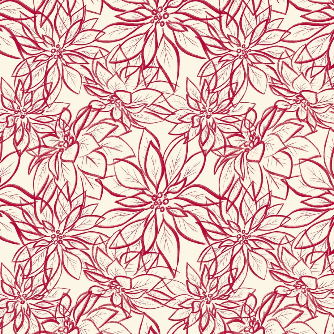 Hand - Drawn Poinsettias - Cream/Red | 108” Cotton (POIW5886 - ER) - Sold in UNITS of 1/4 metre - Maple Leaf Quilting Company Ltd.