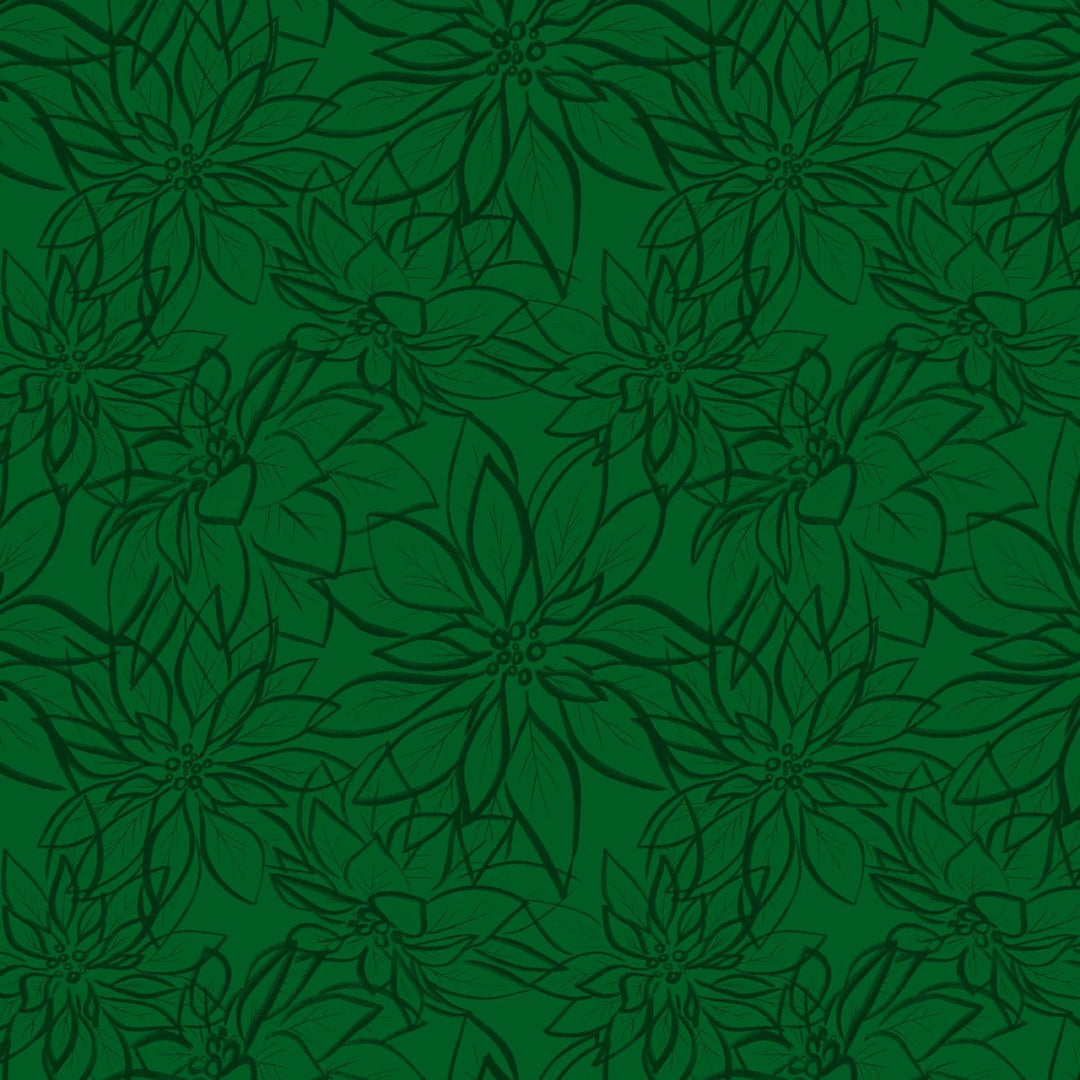 Hand - Drawn Poinsettias - Green | 108” Cotton (POIW5886 - G) - Sold in UNITS of 1/4 metre - Maple Leaf Quilting Company Ltd.